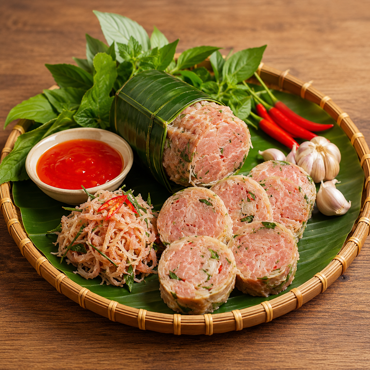 Mâm nem Thanh Hoá bày trên lá chuối
