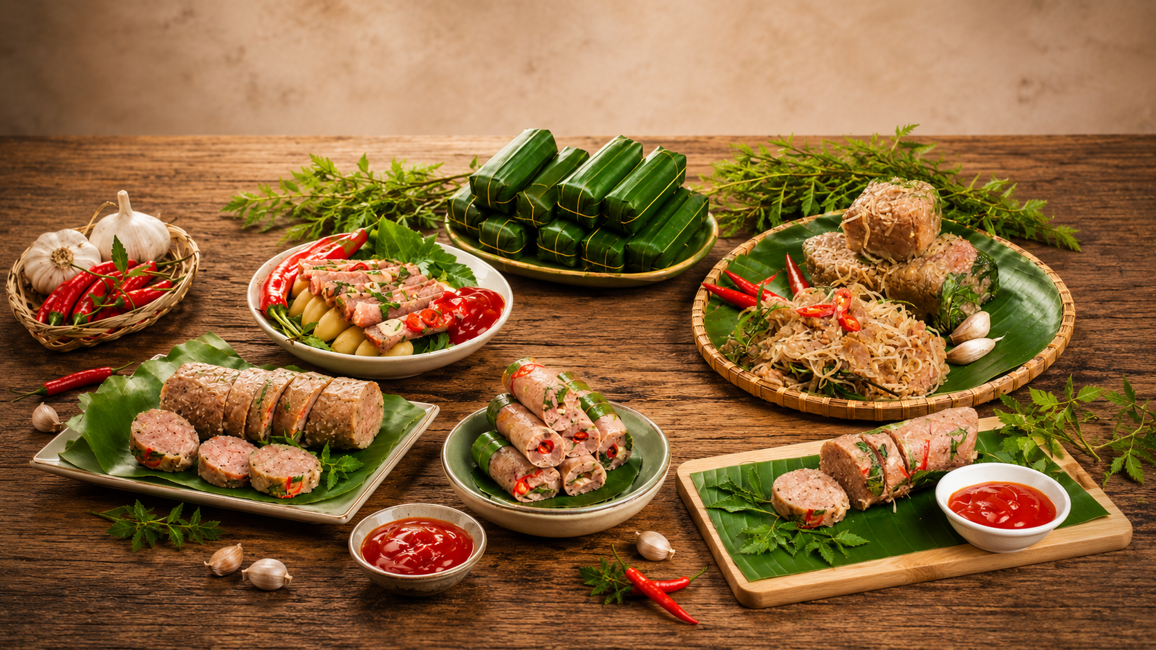 Mâm nem Thanh Hóa trên bàn ăn